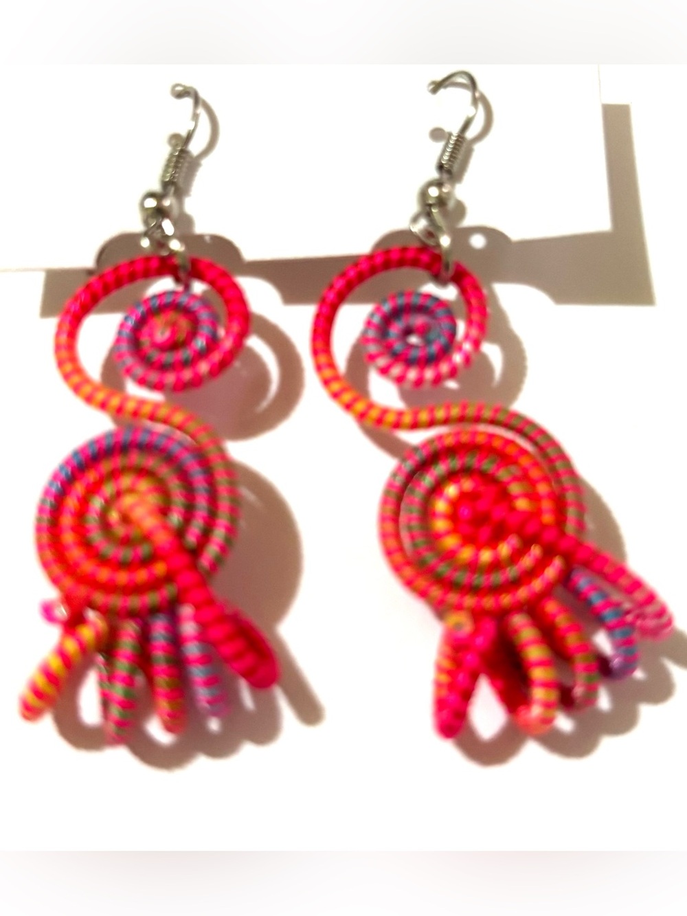 Handmade Spiral Drop Earrings in Bright Neon Mix